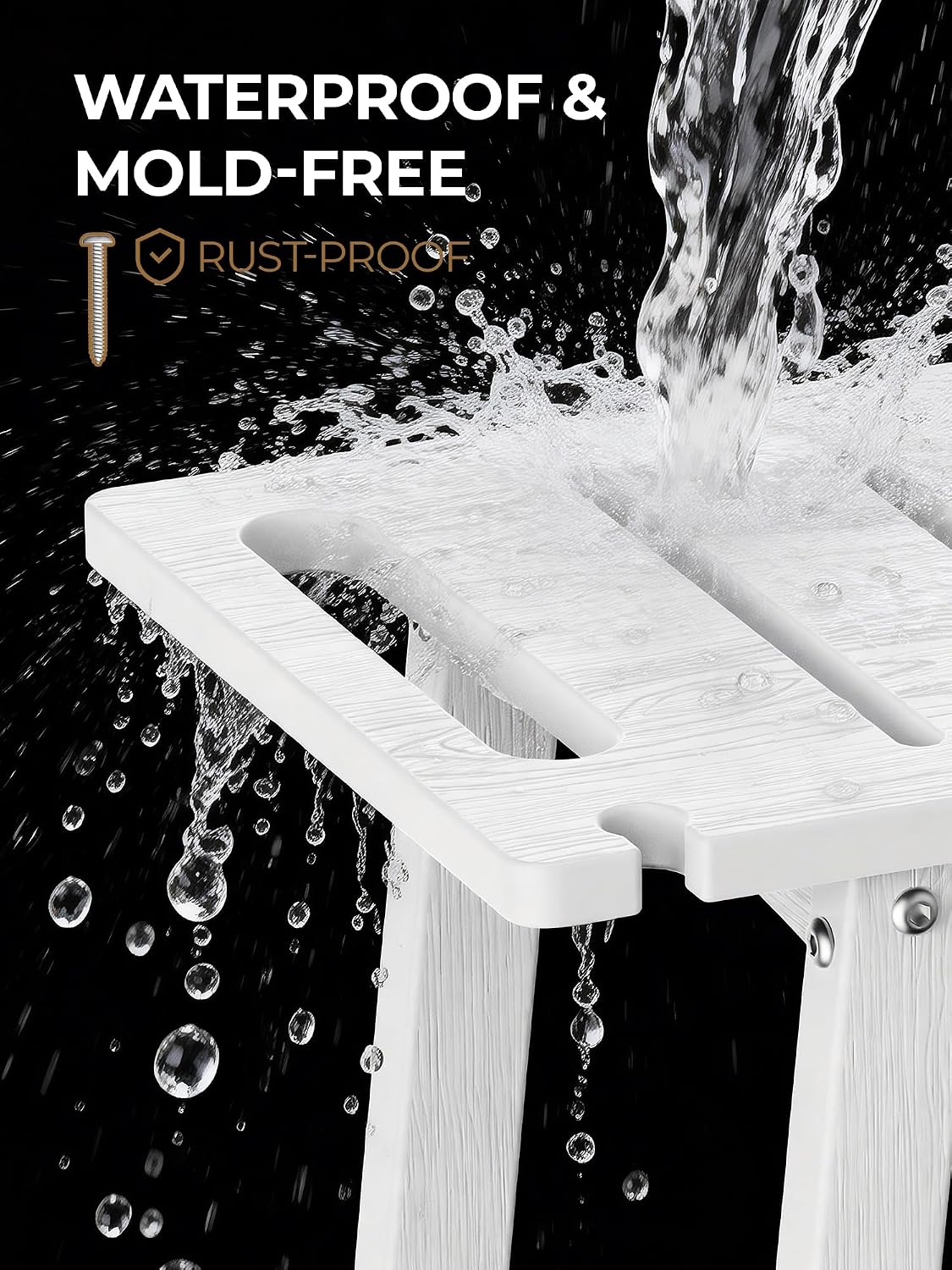 Shower Bench Seat, Non-Slip Shower Benches for Inside Shower to Sit on, HDPE Waterproof Shower Stool for Shaving Legs, Shower Chair with Adjustable Feet for Bathroom, Indoor/Outdoor Use, White