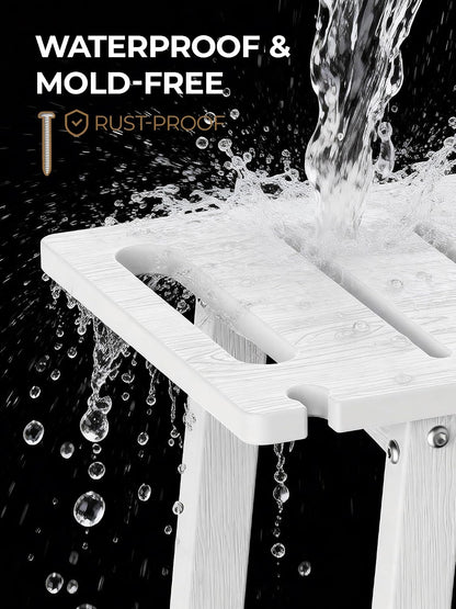 Shower Bench Seat, Non-Slip Shower Benches for Inside Shower to Sit on, HDPE Waterproof Shower Stool for Shaving Legs, Shower Chair with Adjustable Feet for Bathroom, Indoor/Outdoor Use, White