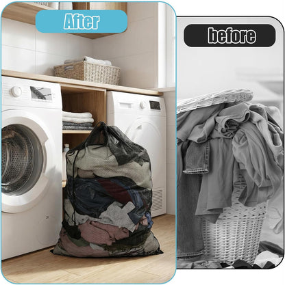 10 Pack Mesh Laundry Bags, 35.4" x 23.6" Heavy-Duty Laundry Bags Large Drawstring Mesh Bag for College Dorm Travel Sports Family Apartment (White, Black)