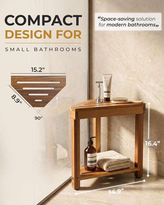 BLUEWEST 16.4 in Corner Shower Stool for Shaving Legs with Storage Shelf