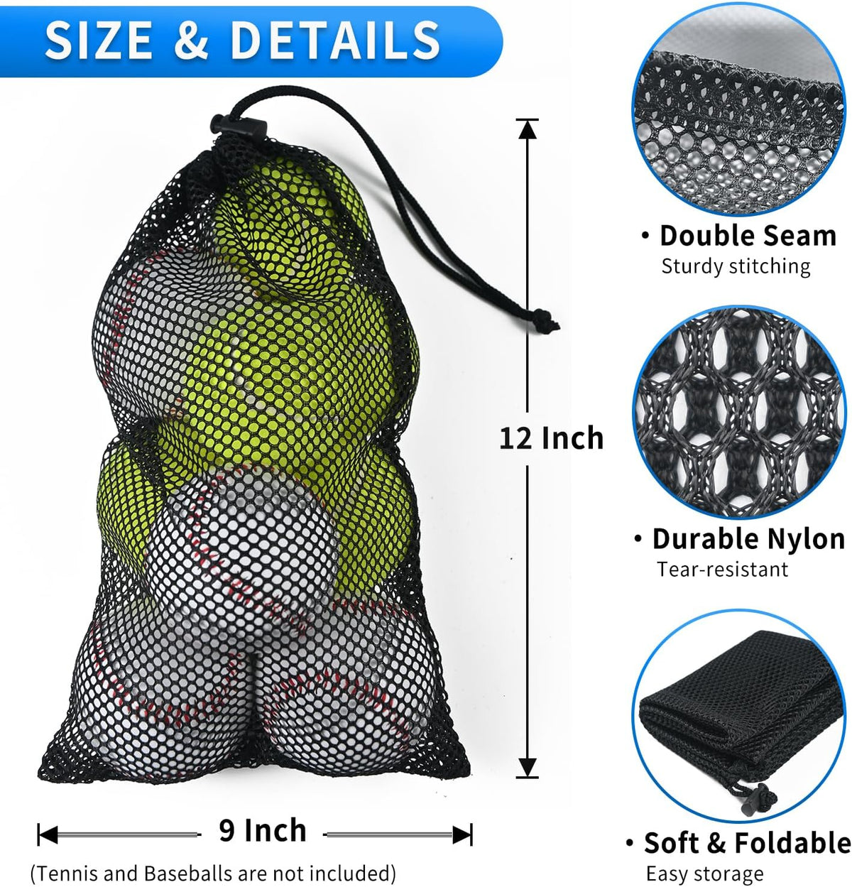 10 Pcs Mesh Drawstring Bag 9" x 12" with Cord Lock Closure, Nylon Durable Heavy Duty Mesh Bag for Laundry Beach Toys Swimming Gym Travel Mushroom Foraging (Black)