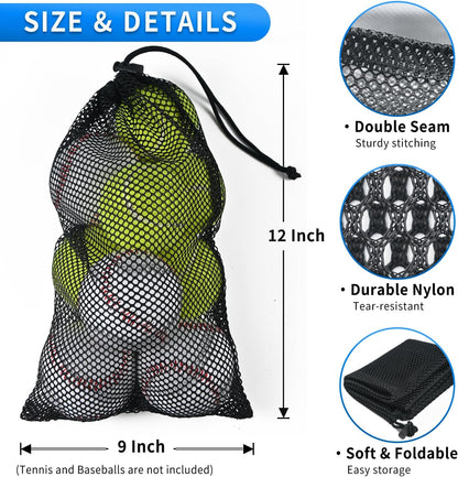 10 Pcs Mesh Drawstring Bag 9" x 12" with Cord Lock Closure, Nylon Durable Heavy Duty Mesh Bag for Laundry Beach Toys Swimming Gym Travel Mushroom Foraging (Black)