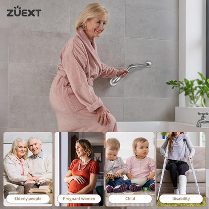 ZUEXT 2 Pack 16 Inch Angled Brushed Nickel Non Slip Knurled Shower Grab Bar