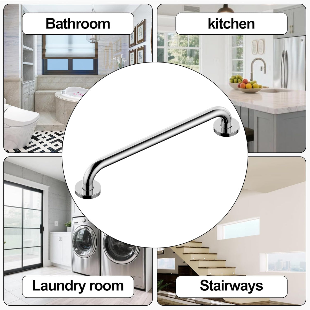 Polished Chrome 16 Inch Bathroom Grab Bar，1" Diameter 304 Stainless Steel