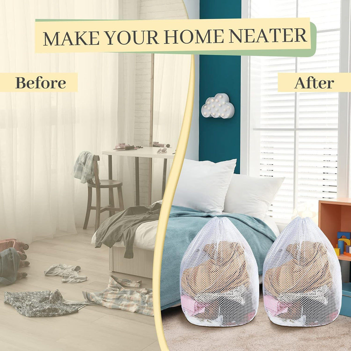 20 Pcs Mesh Laundry Bags Bulk with Drawstring 20 x 24'' White Heavy Duty Mesh Bag Machine Washable Sturdy Large Net Laundry Wash Bag for Dormitory College Apartment Travelling Camping