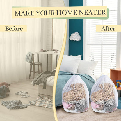 20 Pcs Mesh Laundry Bags Bulk with Drawstring 20 x 24'' White Heavy Duty Mesh Bag Machine Washable Sturdy Large Net Laundry Wash Bag for Dormitory College Apartment Travelling Camping