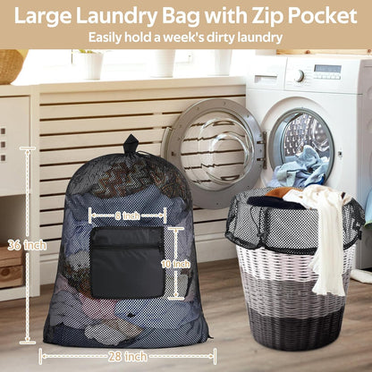 OTraki Mesh Laundry Bags 36 x 28 Inch Extra Large Travel Laundry Bag Backpack Heavy Duty Drawstring Dirty Clothes Laundry Mesh Wash Bag with Shoulder Straps Don't Drying, Melting 140-176℉ Black