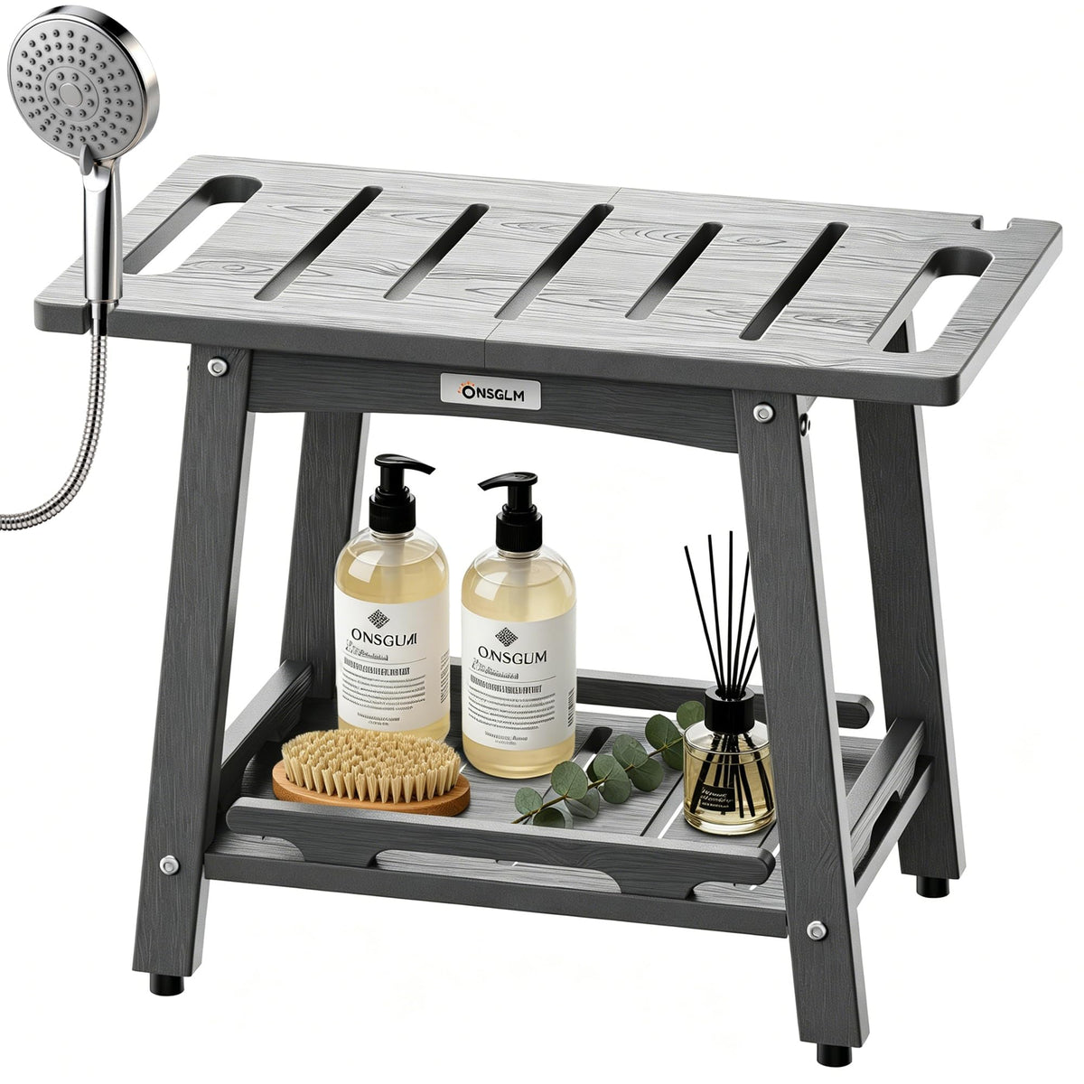 Shower Bench Seat, Non-Slip Shower Benches for Inside Shower to Sit on, HDPE Waterproof Shower Stool for Shaving Legs, Shower Chair with Adjustable Feet for Bathroom, Indoor/Outdoor Use, Black