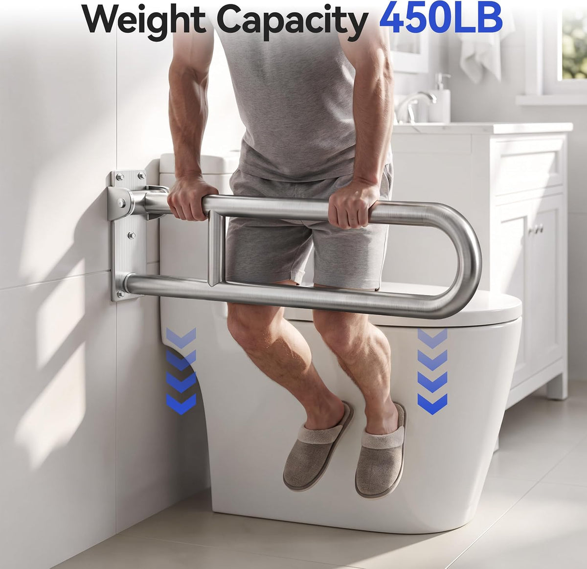 Toilet Grab Bar, Flip Up Foldable Bathroom Safety Handrail, Wall Mounted 304 Stainless Steel Support Rail for Elderly Seniors Handicap Toilet Assistance（30inch）