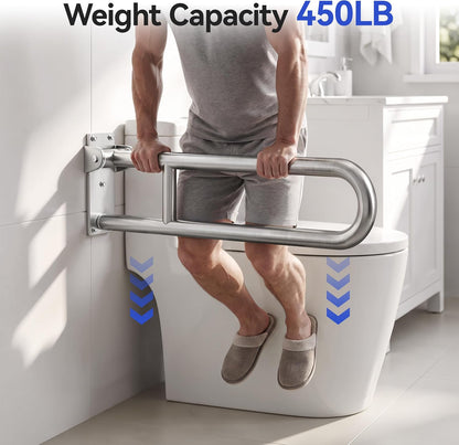 Toilet Grab Bar, Flip Up Foldable Bathroom Safety Handrail, Wall Mounted 304 Stainless Steel Support Rail for Elderly Seniors Handicap Toilet Assistance（30inch）