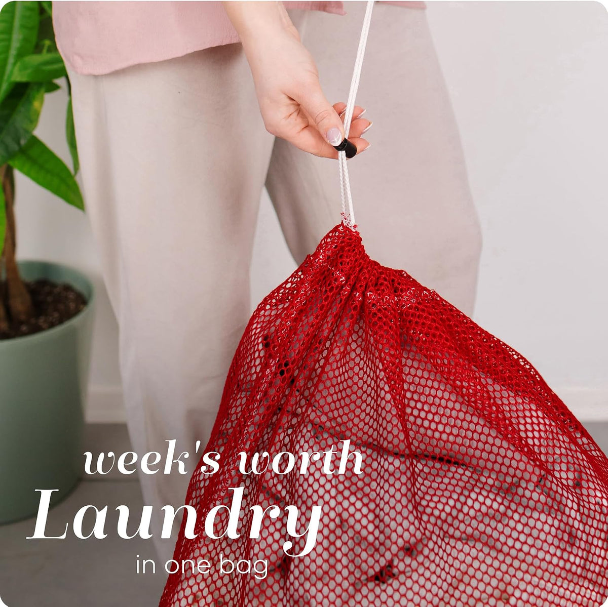 Handy Laundry Mesh XL Laundry Bag 24"x36" 2-Pack, Heavy Duty, Red