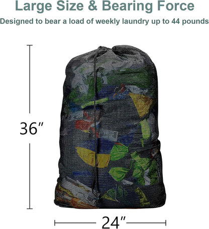 Dalykate Mesh Laundry Bags, 24" x 36", Heavy Duty with Reinforced Handles, Foldable & Portable, Drawstring Closure, 3-Pack Mixed Colors