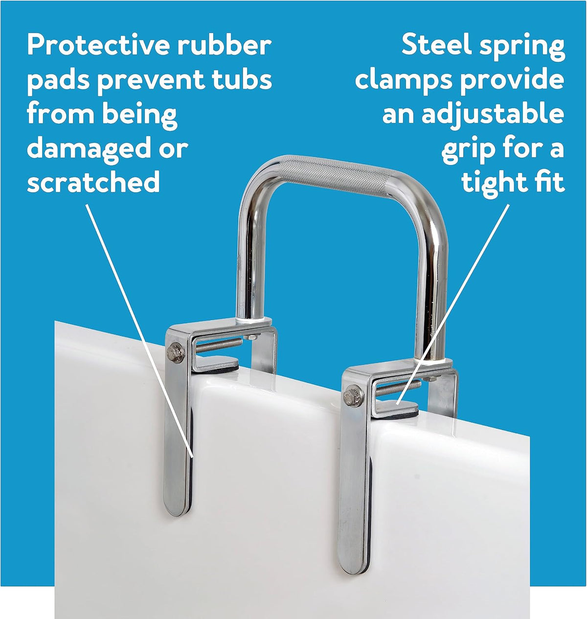 Carex Bathtub Rail with Finish Bathtub Grab Bar Safety Bar for Seniors and Handicap for Assistance Getting in and Out of Tub, Easy to Install on Most Tubs, Chrome, 1 Count