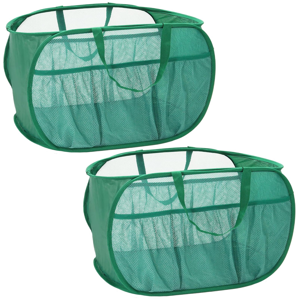 2 Pack Collapsible Laundry Baskets, Upgrade Pop Up Laundry Hamper with Convenient Bags, Foldable Laundry Basket Mesh Light Weight, Easy to Carry Clothes Hampers for Laundry, Dorm, Toys, Travel White