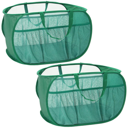 2 Pack Collapsible Laundry Baskets, Upgrade Pop Up Laundry Hamper with Convenient Bags, Foldable Laundry Basket Mesh Light Weight, Easy to Carry Clothes Hampers for Laundry, Dorm, Toys, Travel White