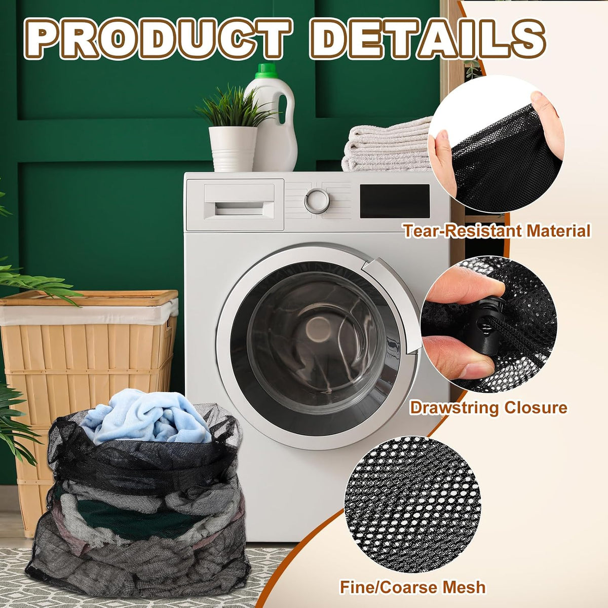 uxcell Mesh Laundry Bag 27.6x35.4" Large Drawstring Net Coarse Mesh, Black