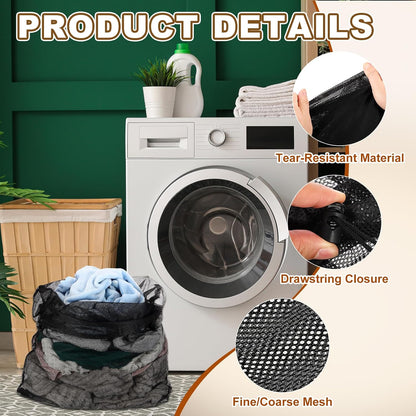 uxcell Mesh Laundry Bag 27.6x35.4" Large Drawstring Net Coarse Mesh, Black