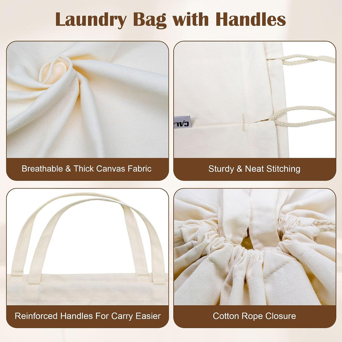 Canvas Laundry Bag 33"Wx 35"H, Extra Large Heavy Duty Hamper Liner,XL Beige