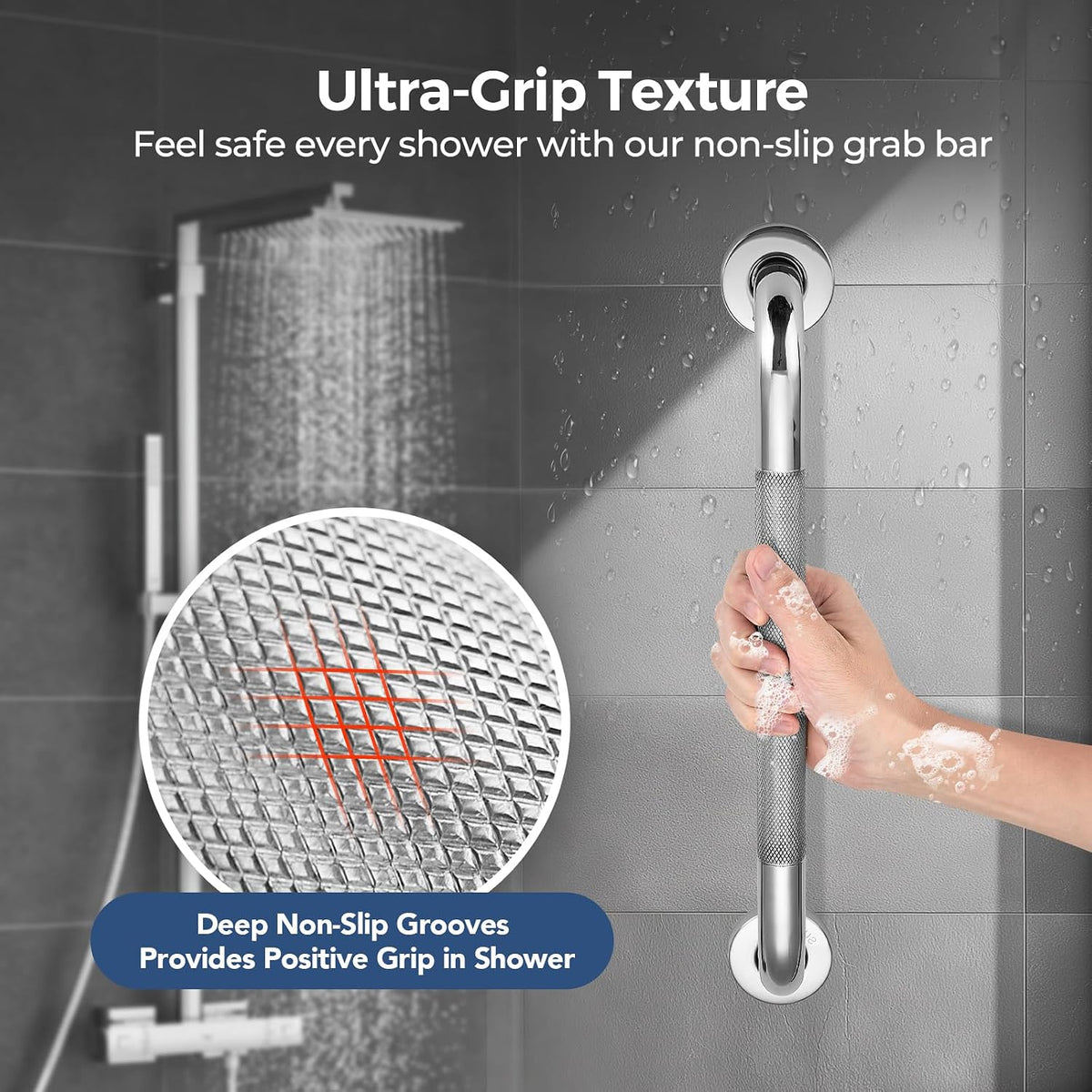Grab Bars for Shower, 18 Inch Anti-Slip Shower Handle, Polished Nickel