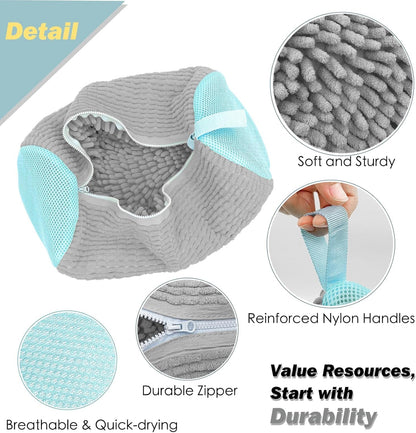 Shoe Washing Machine Bag,Laundry Shoe Bag for Washer and Dryer,Reusable Shoe Cleaning Bag for Sneakers,Tennis Shoes,With Self-locking Zipper, Microfiber Inside (2, Light =Grey)