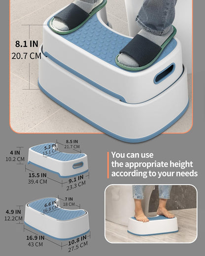 MR.SIGA Toilet Stool Squat Adult Bathroom Foot Stool, White & Grayish Blue