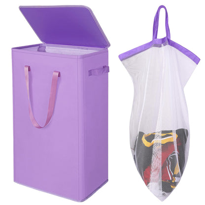 Odonata 75L Slim Laundry Hamper with Lid,Large Foldable Laundry Basket with Removable Bag and Handles Tall Collapsible Dirty Clothes Basket Great for Bedroom, Bathroom, Dorm, College,RV.(Black, 75L)