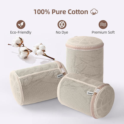 100% Cotton Bra Laundry Bags for Washing Machine, 3 Pack Pure Cotton Mesh Laundry Bags for Delicates, Lingerie, No Dye, Natural(8x6.5 Inch)