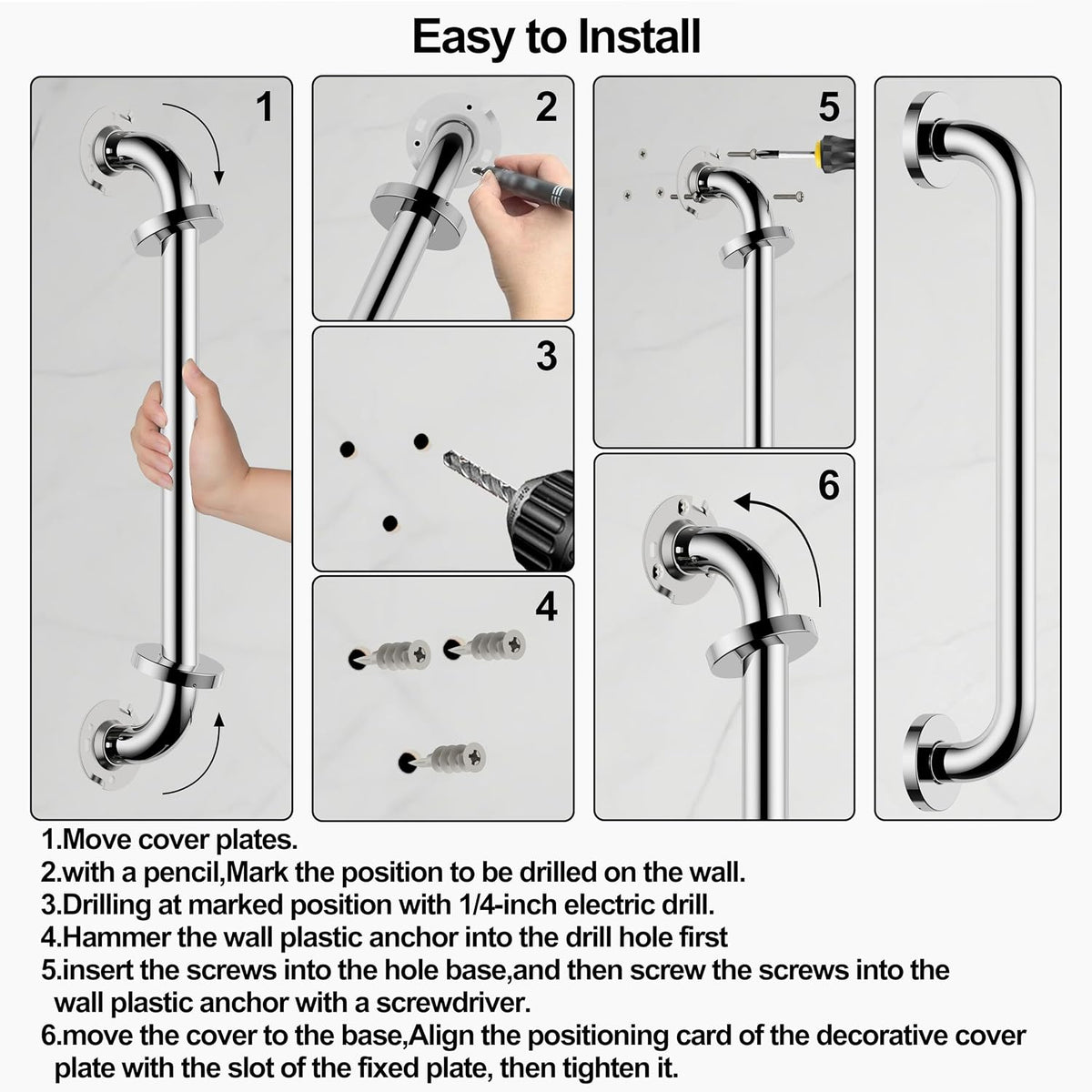 Polished Chrome 16 Inch Bathroom Grab Bar，1" Diameter 304 Stainless Steel