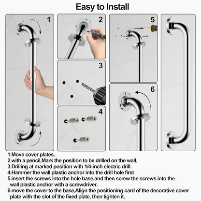 Polished Chrome 16 Inch Bathroom Grab Bar，1" Diameter 304 Stainless Steel