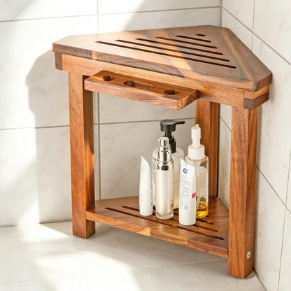 Corner Shower Stool for Shaving Legs, Shower Bench with Storage Holder 04