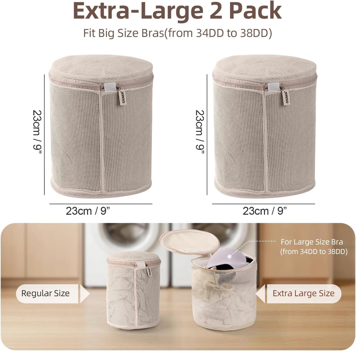 100% Cotton Bra Washing Bags for Laundry, 9”x9”x9” Large Size, 3 Pcs