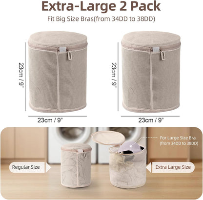 100% Cotton Bra Washing Bags for Laundry, 9”x9”x9” Large Size, 3 Pcs