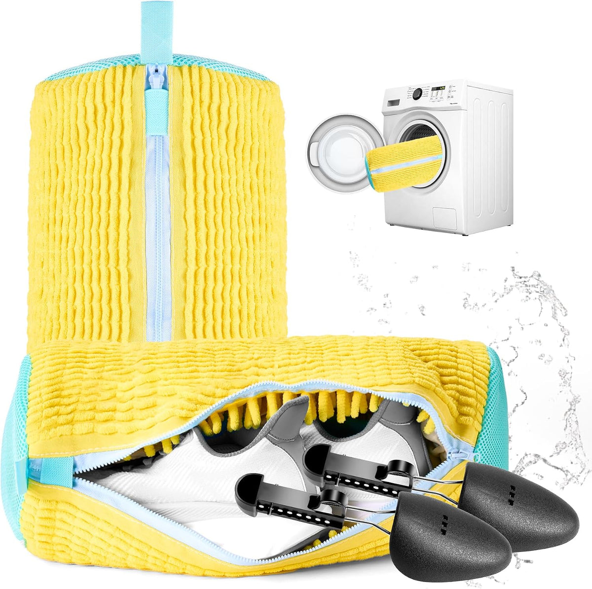 Shoe Washing Machine Bag, 2 Pcs Laundry Shoe Bag For Washing Machine, With 2 Boot Stretcher (L 6-12.5), 360°Deep Clean, Fit Most Shoes Type