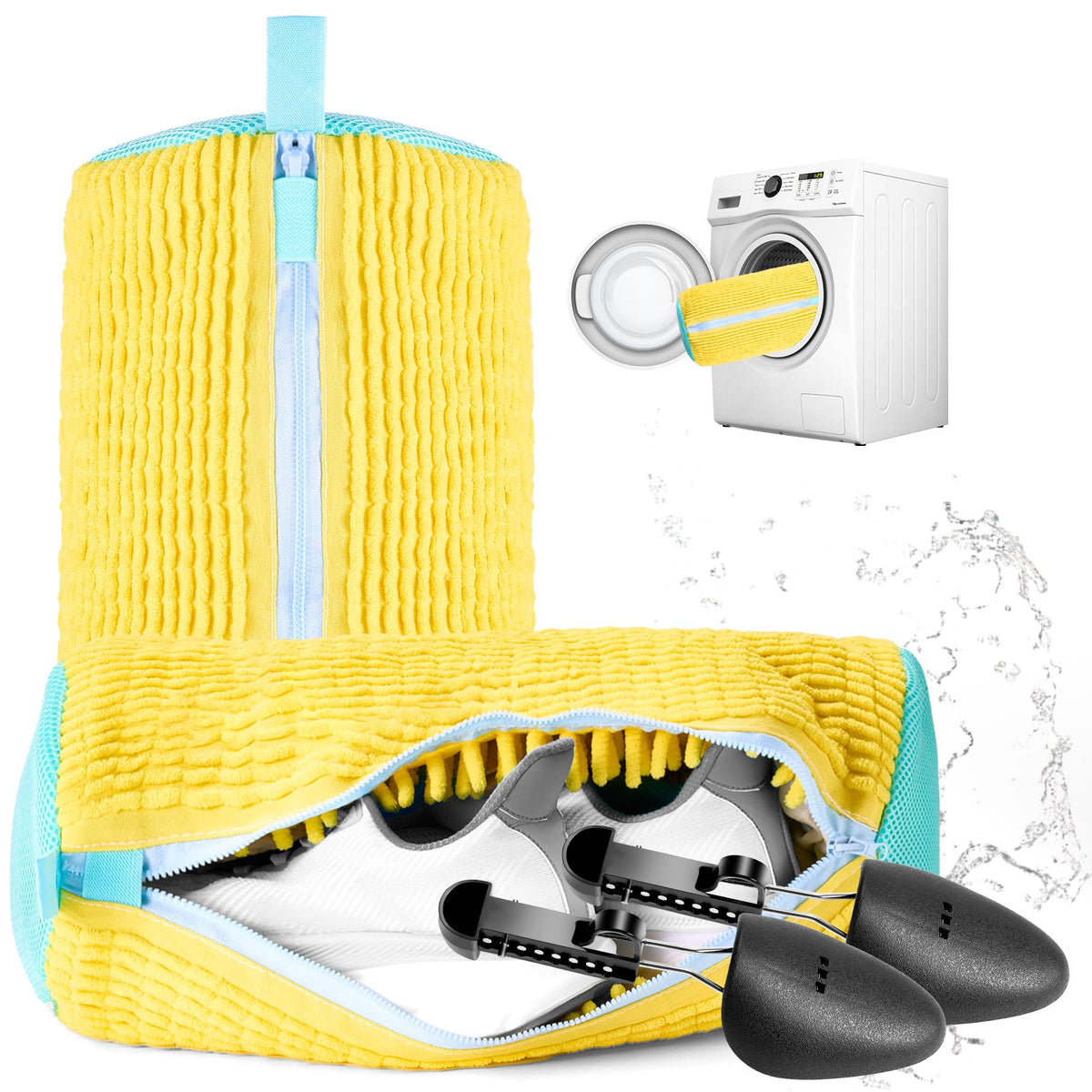 Shoe Washing Machine Bag, 2 Pcs Laundry Shoe Bag For Washing Machine, With 2 Boot Stretcher (L 6-12.5), 360°Deep Clean, Fit Most Shoes Type