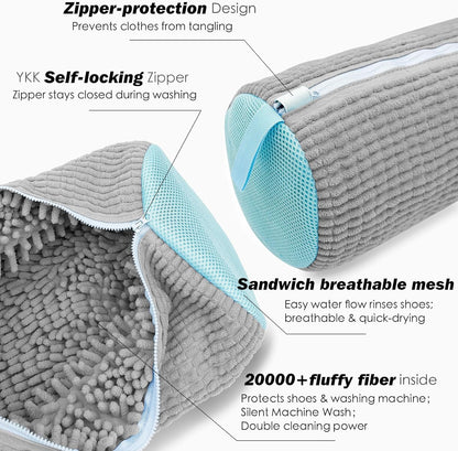 Shoe Washing Machine Bag,Laundry Shoe Bag for Washer and Dryer,Reusable Shoe Cleaning Bag for Sneakers,Tennis Shoes,With Self-locking Zipper, Microfiber Inside (2, Light =Grey)