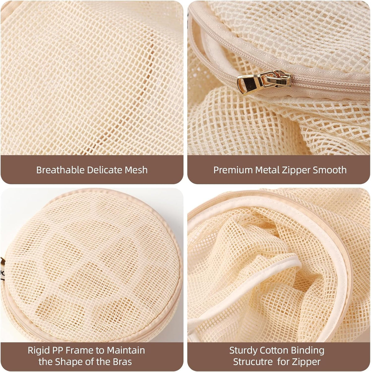 100% Cotton Bra Laundry Bags for Washing Machine, 3 Pack Pure Cotton Mesh Laundry Bags for Delicates, Lingerie, No Dye, Natural(8x6.5 Inch)