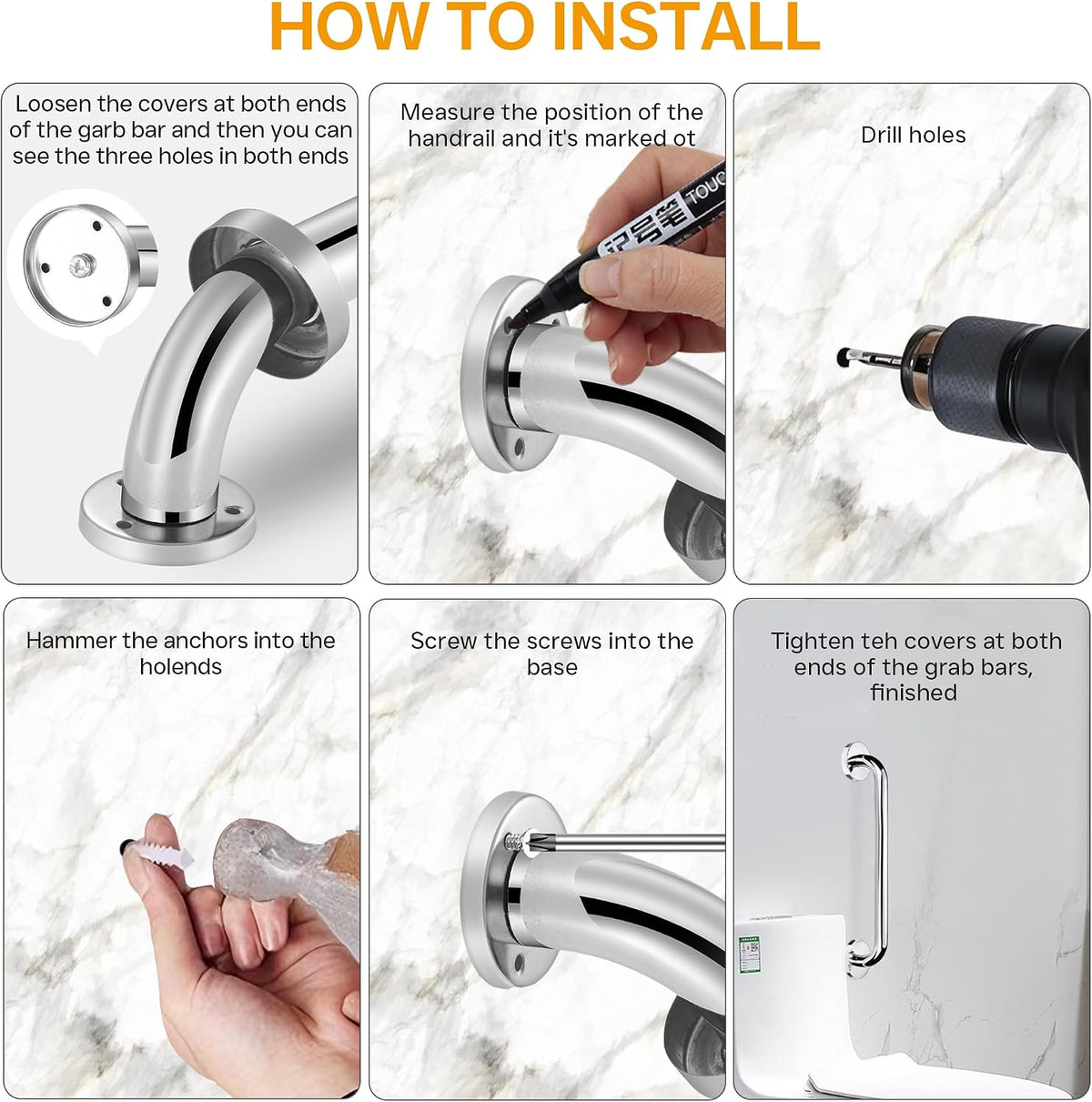 Grab Bars for Shower, 16 Inch Anti Slip Shower Handles for Senior, Safety Bathroom Shower Grab Bar, 304 Stainless Steel Handicap Grab Bars, Elderly Bathtub and Toilet Assist