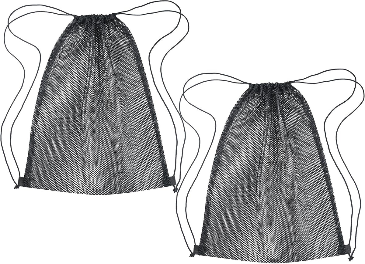2 Pcs Mesh Drawstring Bag 16 x 20 Inch Heavy Duty Nylon Net Bags, Durable Mesh Backpack for Gym Hiking Swimming Soccer Ball Basketball Beach Toys Laundry Mushroom Foraging Etc (Black)