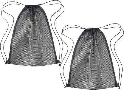 2 Pcs Mesh Drawstring Bag 16 x 20 Inch Heavy Duty Nylon Net Bags, Durable Mesh Backpack for Gym Hiking Swimming Soccer Ball Basketball Beach Toys Laundry Mushroom Foraging Etc (Black)