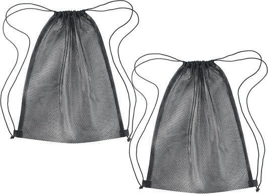2 Pcs Mesh Drawstring Bag 16 x 20 Inch Heavy Duty Nylon Net Bags, Durable Mesh Backpack for Gym Hiking Swimming Soccer Ball Basketball Beach Toys Laundry Mushroom Foraging Etc (Black)