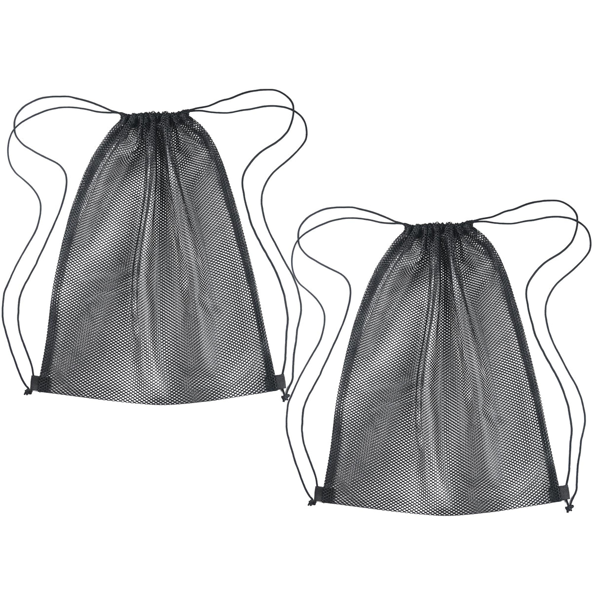 2 Pcs Mesh Drawstring Bag 16 x 20 Inch Heavy Duty Nylon Net Bags, Durable Mesh Backpack for Gym Hiking Swimming Soccer Ball Basketball Beach Toys Laundry Mushroom Foraging Etc (Black)