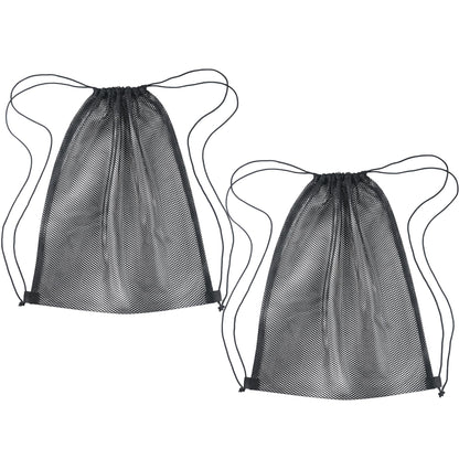 2 Pcs Mesh Drawstring Bag 16 x 20 Inch Heavy Duty Nylon Net Bags, Durable Mesh Backpack for Gym Hiking Swimming Soccer Ball Basketball Beach Toys Laundry Mushroom Foraging Etc (Black)