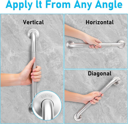 2-Pack Shower Grab Bars & Bathtub Safety Handles - 304 Stainless Steel Textured Non-Slip Assist Rails for Seniors & Mobility Support - Anti-Fall Bathroom Support for Tub, Shower & Toilet Area, 16 Inch