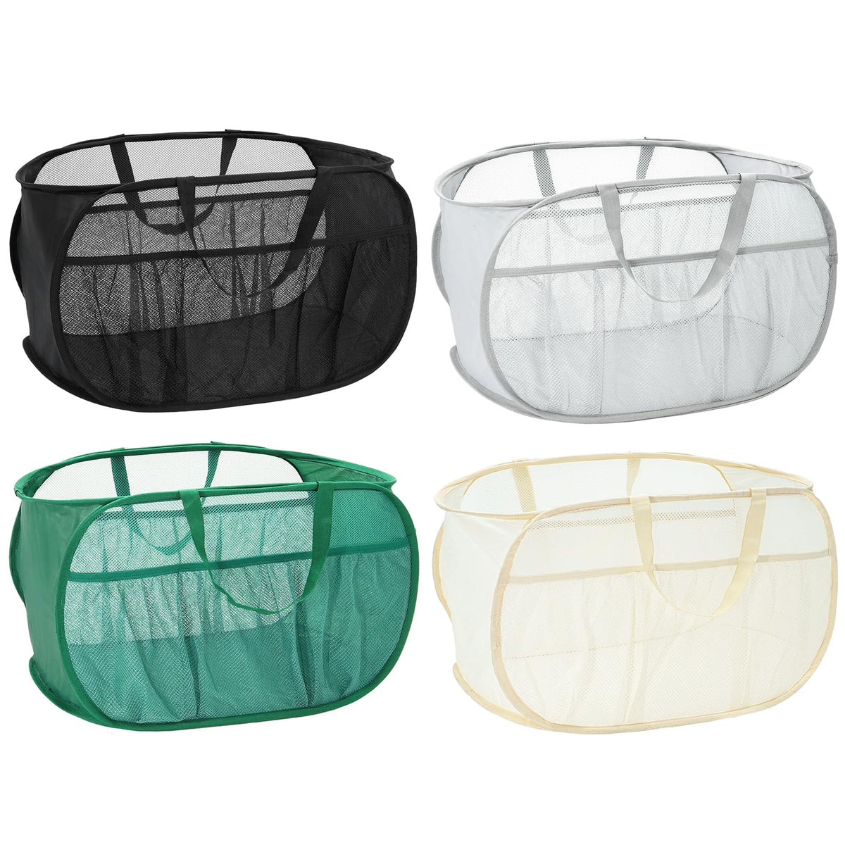 2 Pack Collapsible Laundry Baskets, Upgrade Pop Up Laundry Hamper with Convenient Bags, Foldable Laundry Basket Mesh Light Weight, Easy to Carry Clothes Hampers for Laundry, Dorm, Toys, Travel White