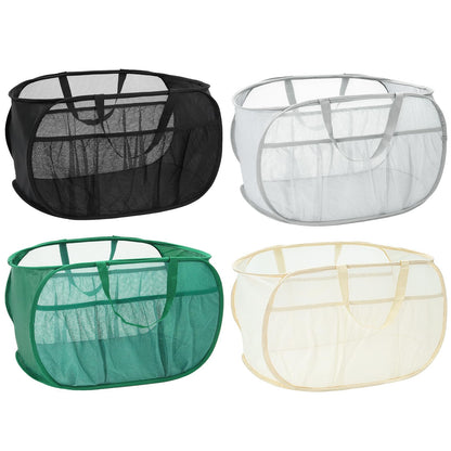 2 Pack Collapsible Laundry Baskets, Upgrade Pop Up Laundry Hamper with Convenient Bags, Foldable Laundry Basket Mesh Light Weight, Easy to Carry Clothes Hampers for Laundry, Dorm, Toys, Travel White