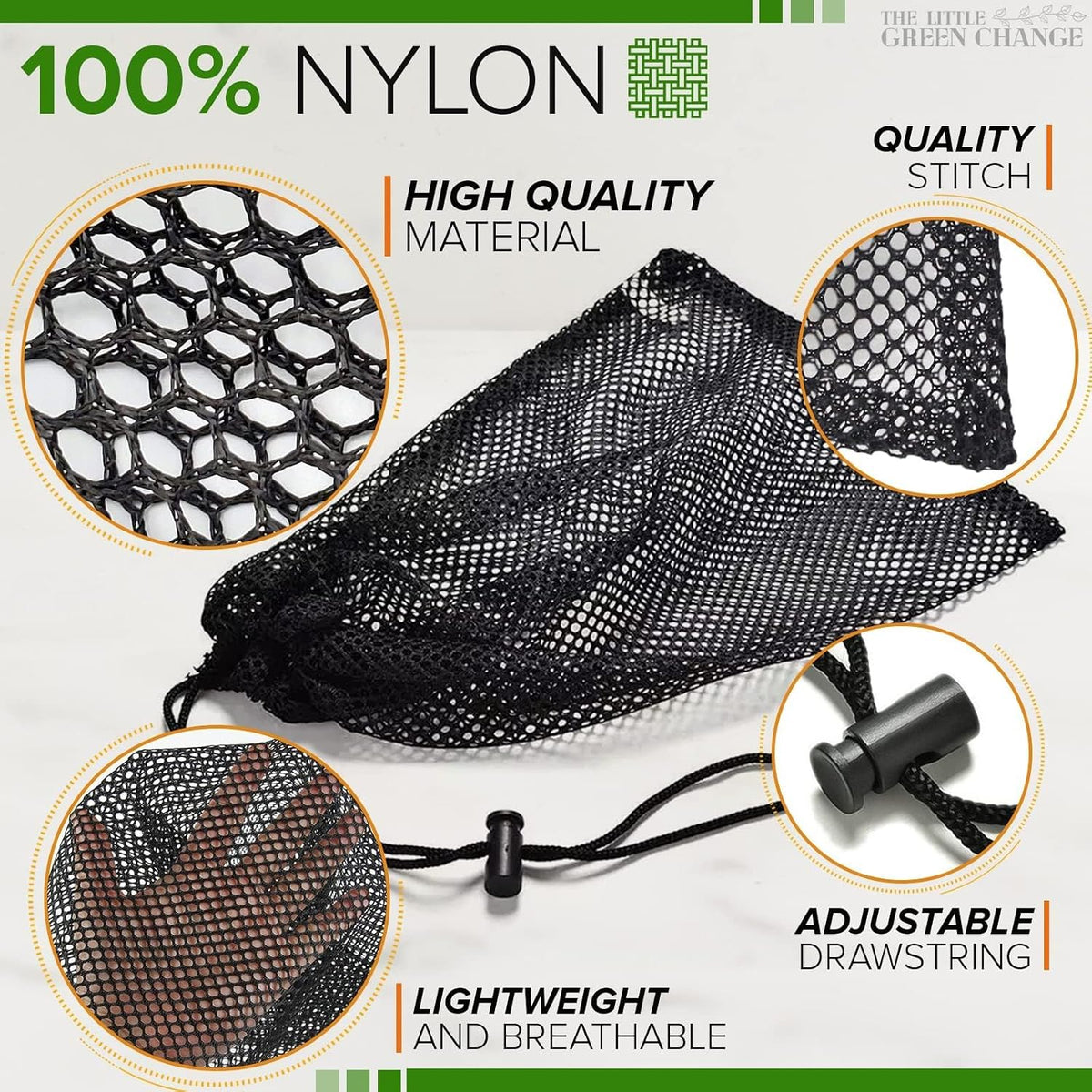 10 Pcs Small Mesh Bags Drawstring, 11.8"x7.48", Polyester (Black)