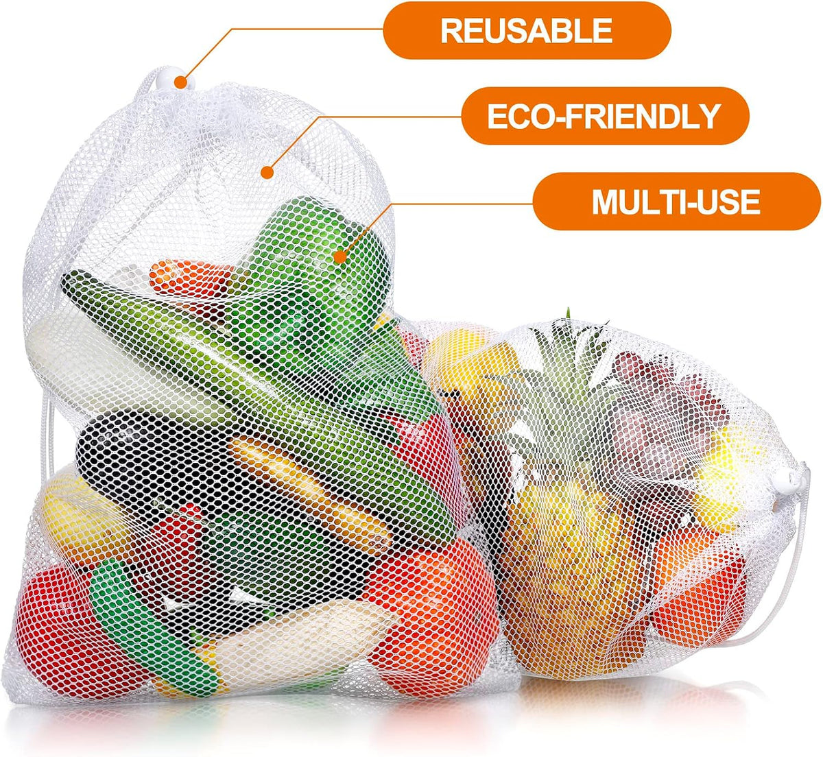 TecUnite 10 Pack Mesh Drawstring Bags for Laundry, 11.8 x 7.5 Inch, White