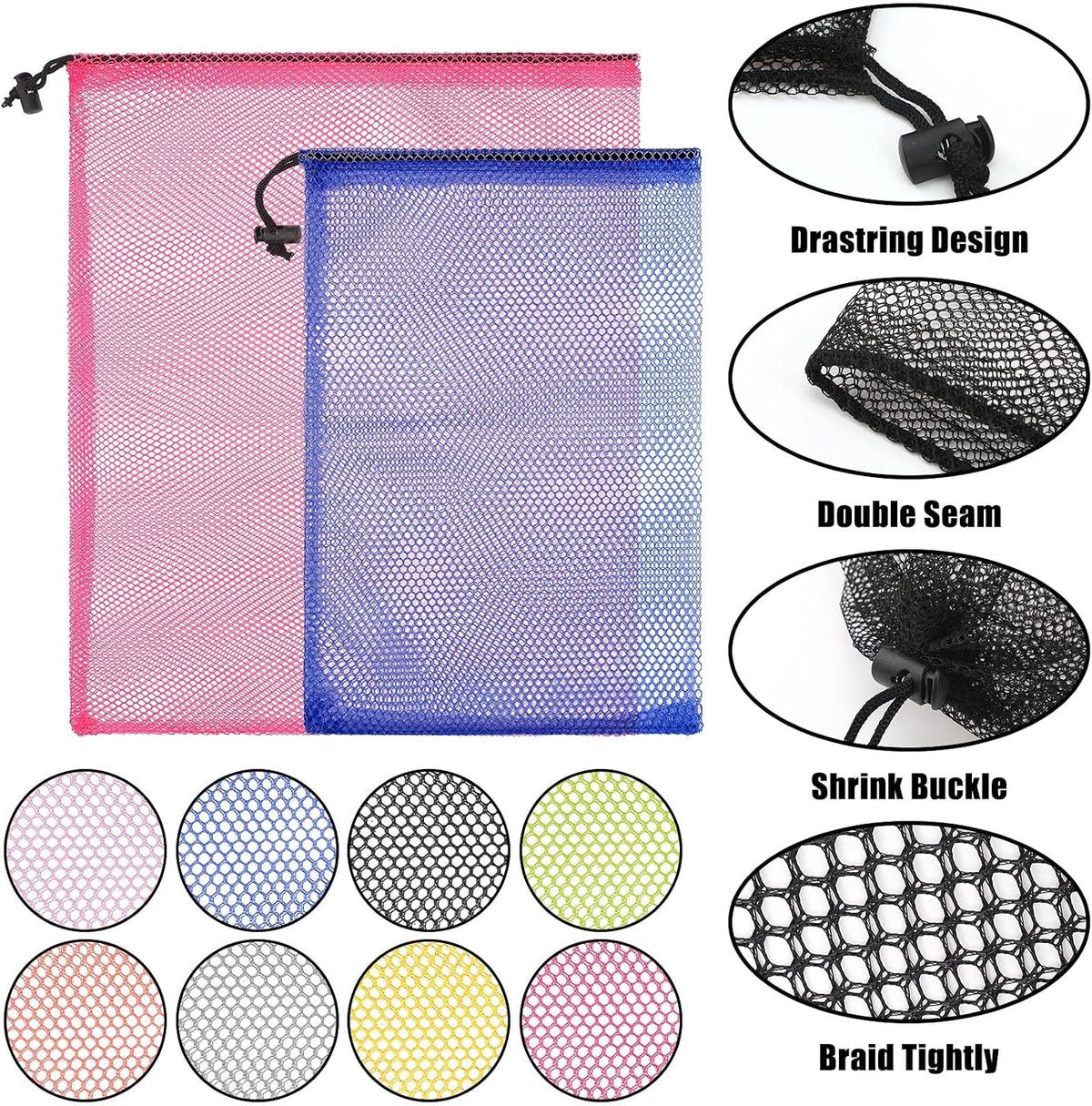 24 Pcs Mesh Bags Drawstring Mesh Laundry Bag Stuff Sack Nylon Bags Camping Nylon Bag with Drawstring Cord for Toys