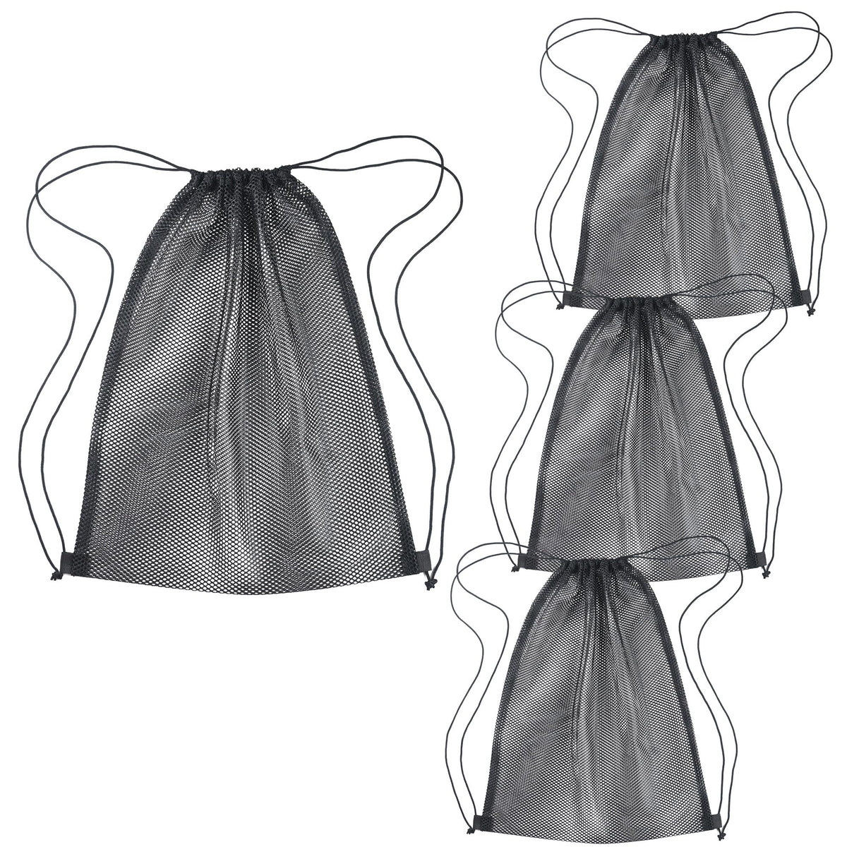 2 Pcs Mesh Drawstring Bag 16 x 20 Inch Heavy Duty Nylon Net Bags, Durable Mesh Backpack for Gym Hiking Swimming Soccer Ball Basketball Beach Toys Laundry Mushroom Foraging Etc (Black)