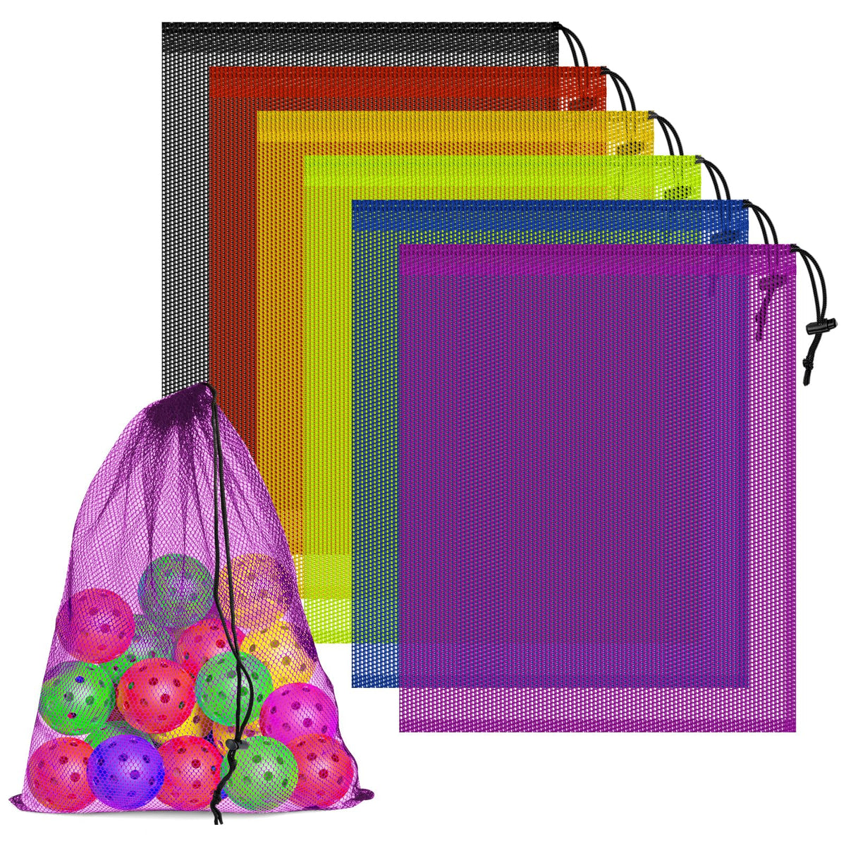 6 Pack Mesh Drawstring Bags with Lock, 14x17 for Gym, Beach, Laundry